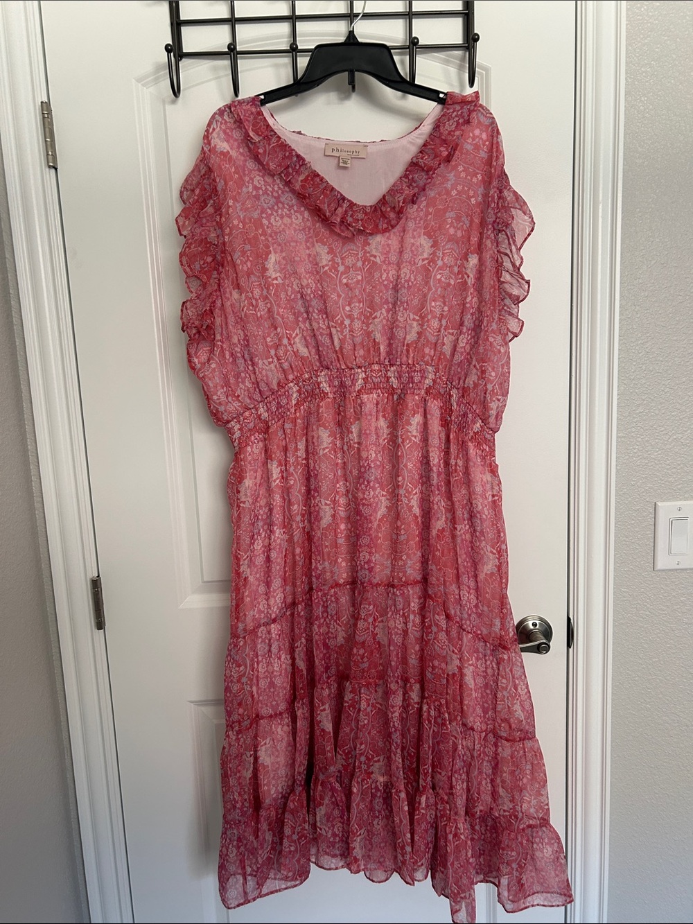 Philosophy Pink Floral Ruffled Midi Dress